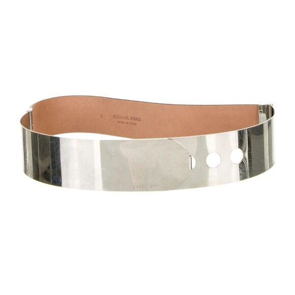 DESIGNER MICHAEL KORS COLLECTION BLACK LEATHER & SILVER METAL 2"WIDE BELT LARGE - Picture 3 of 9